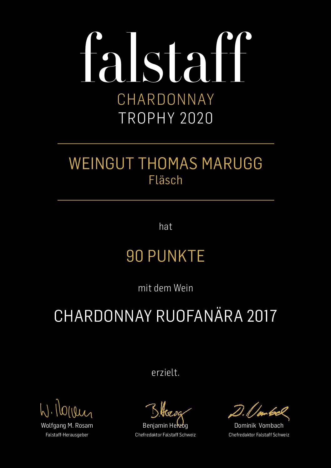 Auszeichnung bei der Chardonnay Trophy 2020